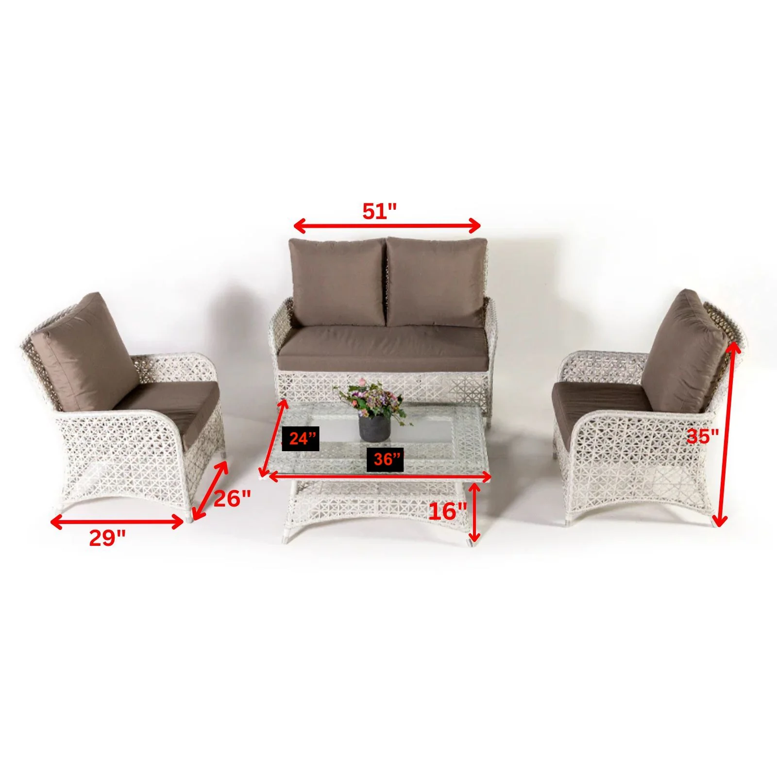 Alfonsi Outdoor Sofa Set 2 Seater, 2 Single seater and 1 Center Table (Beige + Brown) - Image 5