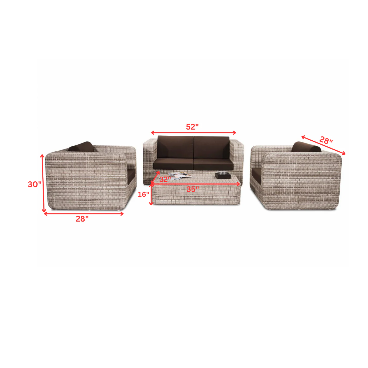 Maso Outdoor Sofa Set 2 Seater + 2 Single seater with 1 Central Table (Seashell) - Image 7