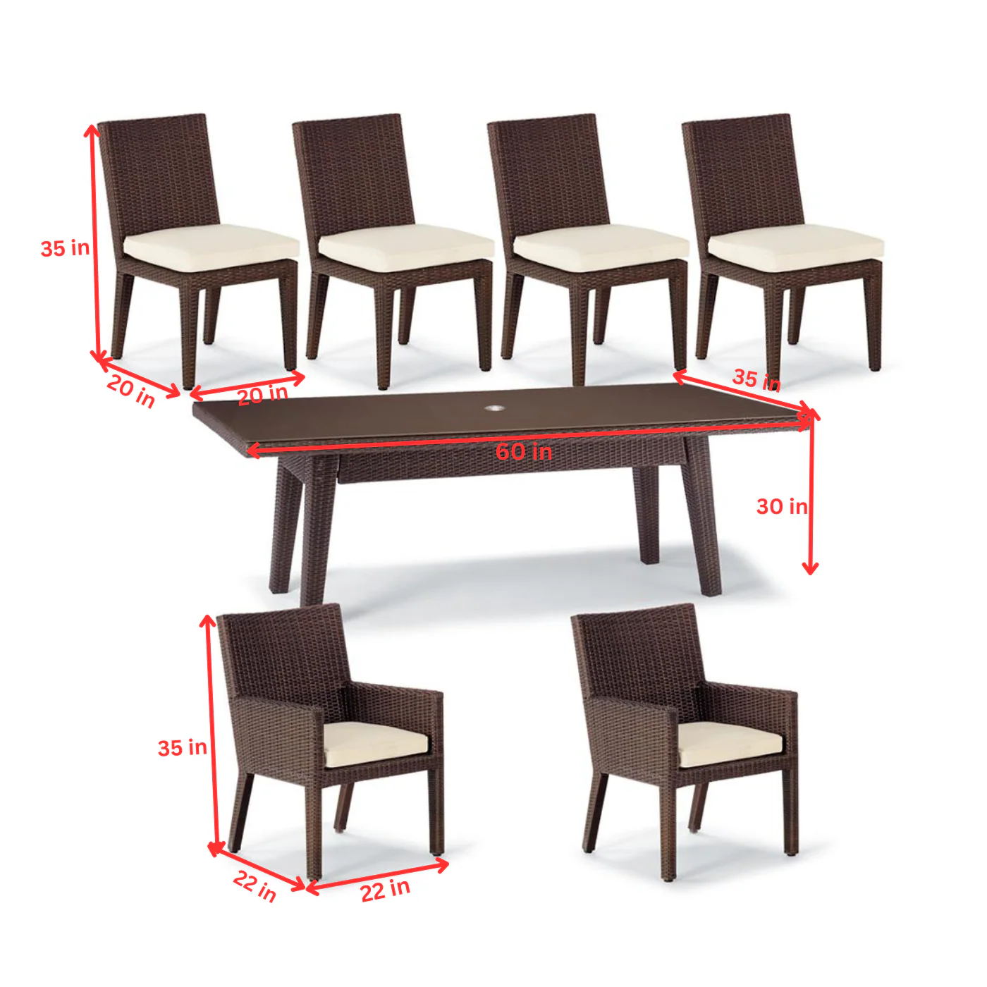 Noelia Outdoor Patio Dining Set 6 Chairs and 1 Table (Dark Brown) - Image 5