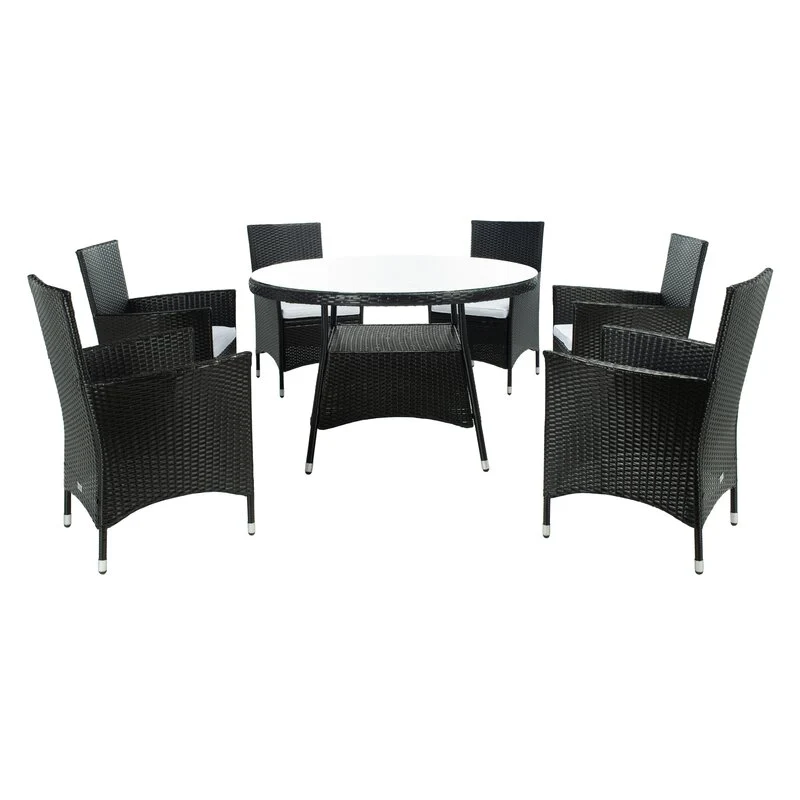 Salvatrice Outdoor Patio Dining Set 6 Chairs and 1 Table (Black) - Image 4