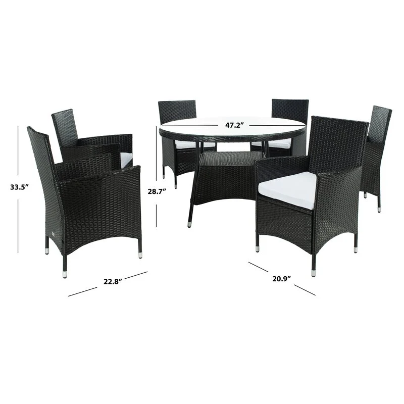 Salvatrice Outdoor Patio Dining Set 6 Chairs and 1 Table (Black) - Image 5