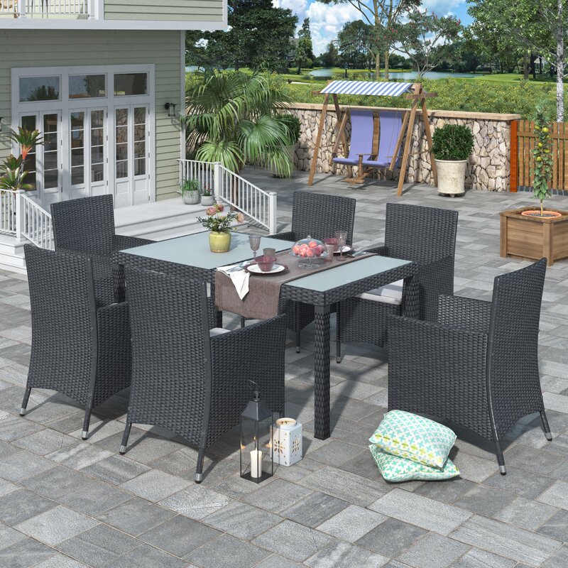 Orso Outdoor Patio Dining Set 6 Chairs and 1 Table (Black) - Image 4