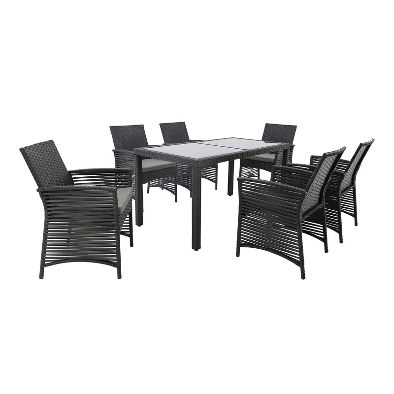 Palermo Outdoor Patio Dining Set 6 Chairs and 1 Table (Black) - Image 3