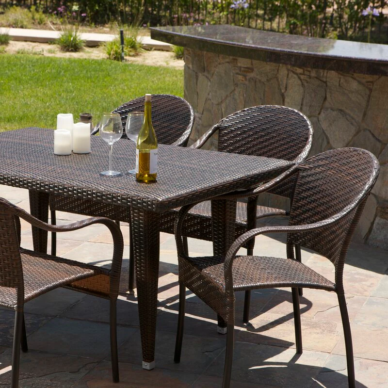 Michele Outdoor Patio Dining Set 6 Chairs and 1 Table (Brown) - Image 3
