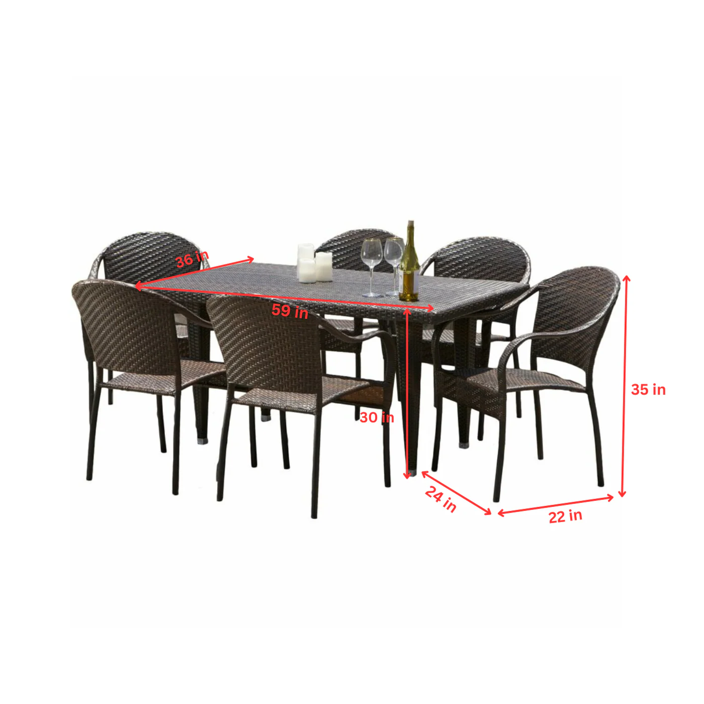 Michele Outdoor Patio Dining Set 6 Chairs and 1 Table (Brown) - Image 6