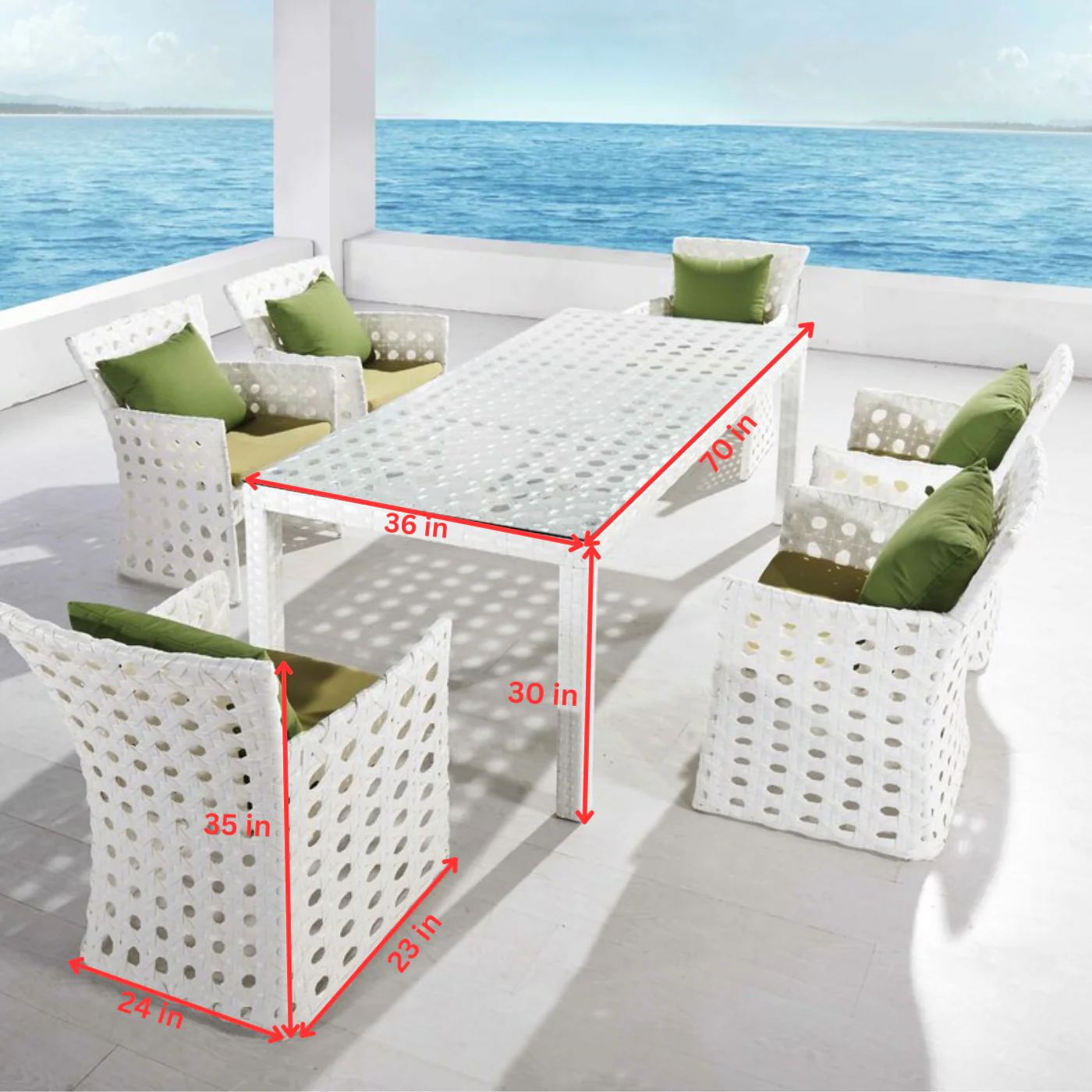 Germano Outdoor Patio Dining Set 6 Chairs and 1 Table (White) - Image 6