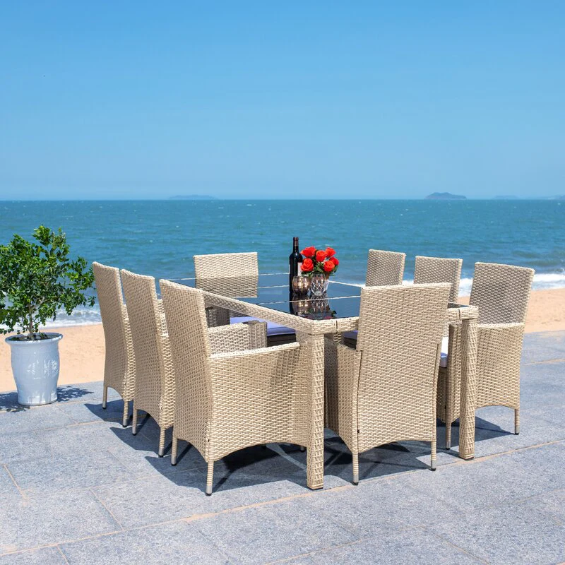 Moze Outdoor Patio Dining Set 8 Chairs and 1 Table (Beige) - Image 5