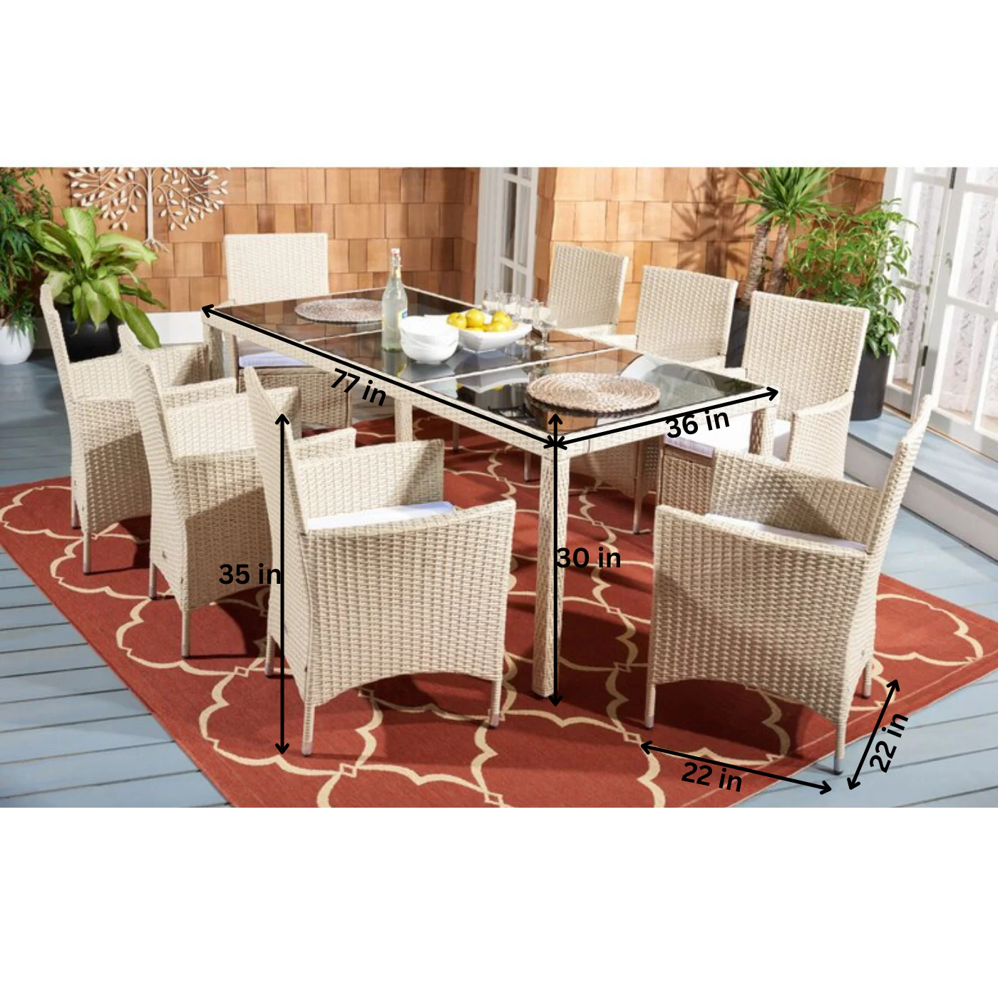 Moze Outdoor Patio Dining Set 8 Chairs and 1 Table (Beige) - Image 6