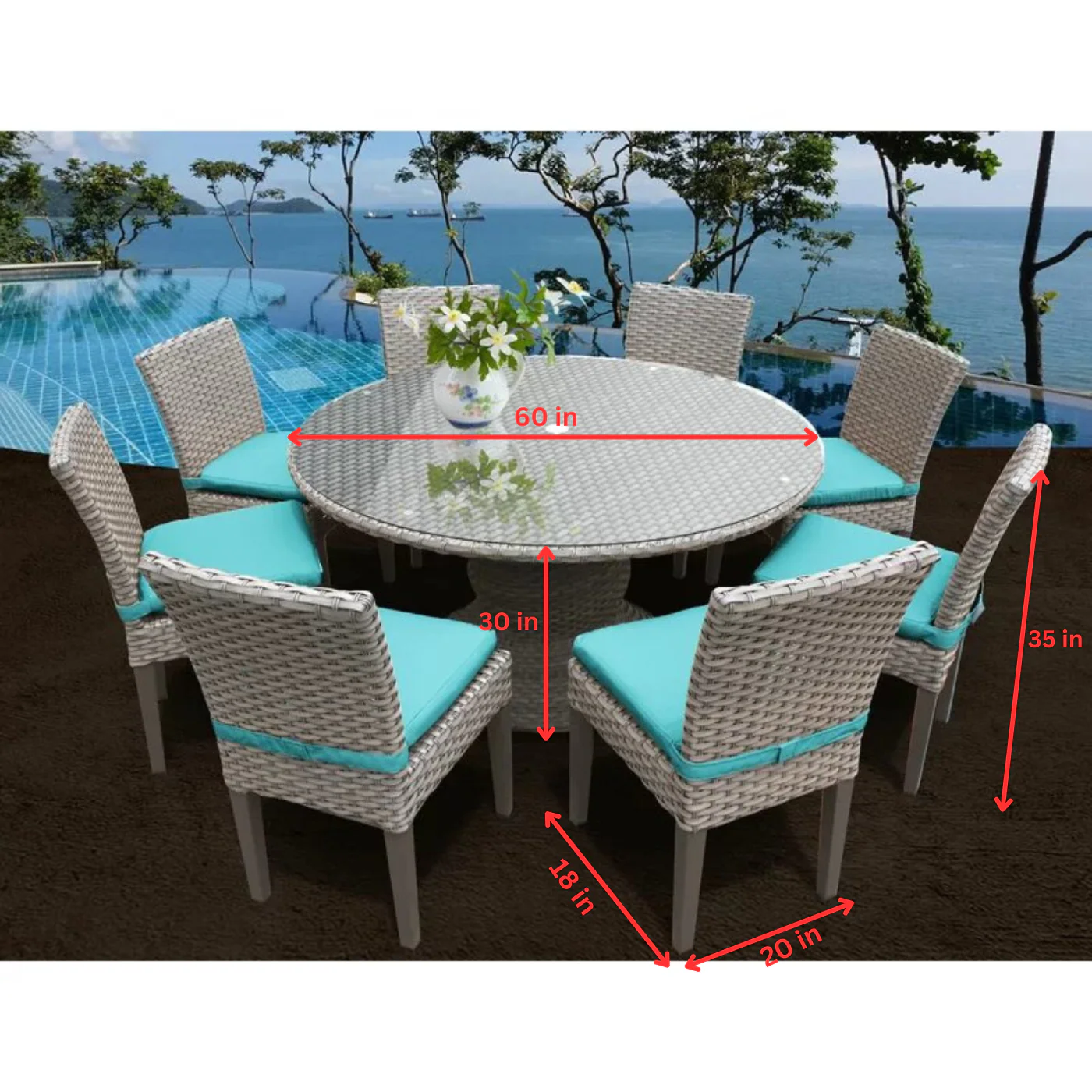 Marotta Outdoor Patio Dining Set 8 Chairs and 1 Table (Silver) - Image 4