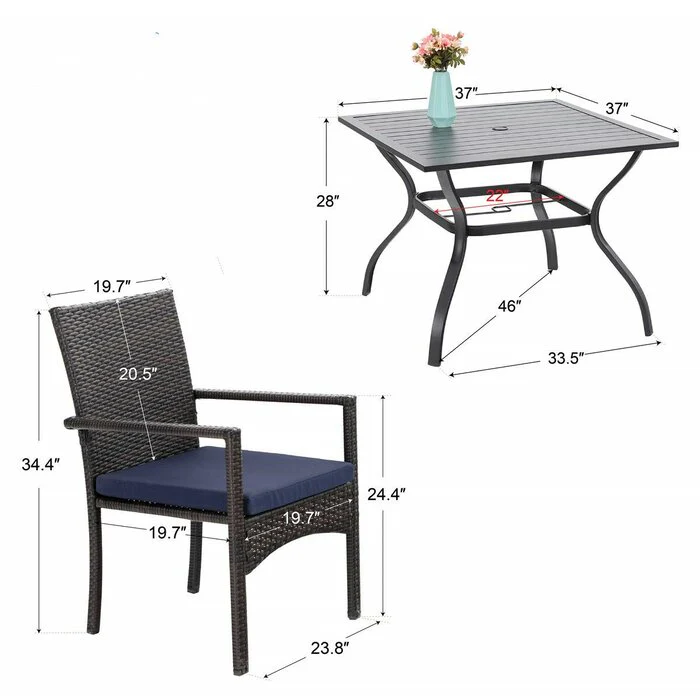 Giordano Outdoor Patio Dining Set 4 Chairs and 1 Table (Black) - Image 3
