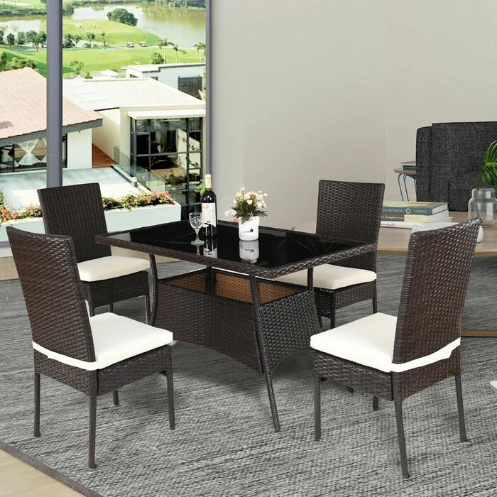 Bonucci Outdoor Patio Dining Set 4 Chairs and 1 Table (Dark Brown) - Image 3