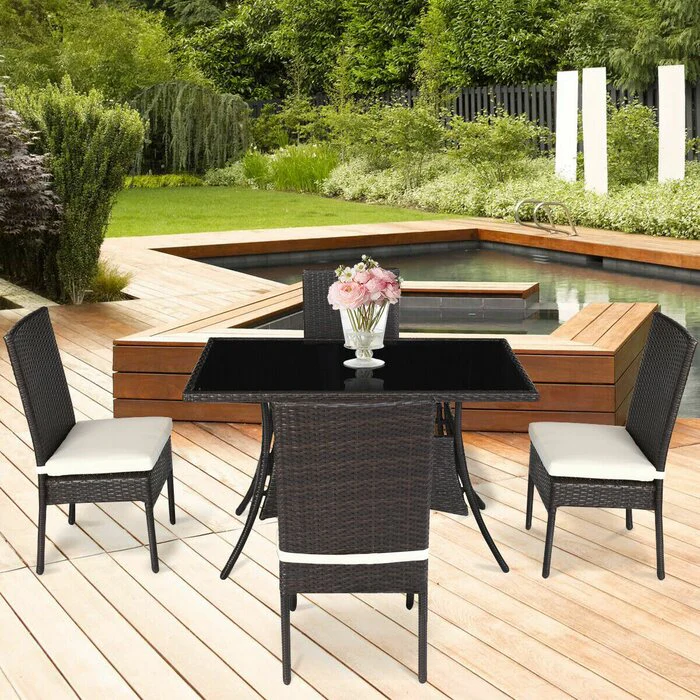 Bonucci Outdoor Patio Dining Set 4 Chairs and 1 Table (Dark Brown) - Image 4