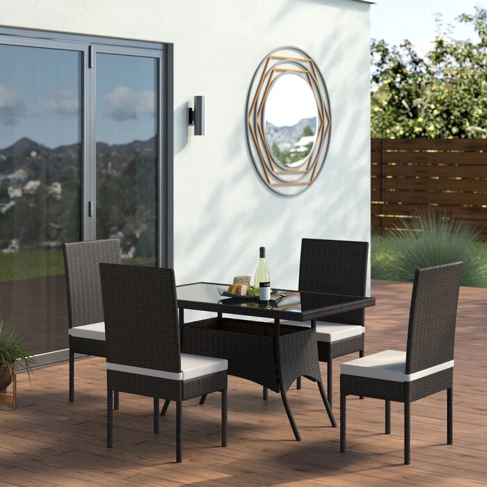 Bonucci Outdoor Patio Dining Set 4 Chairs and 1 Table (Dark Brown) - Image 5