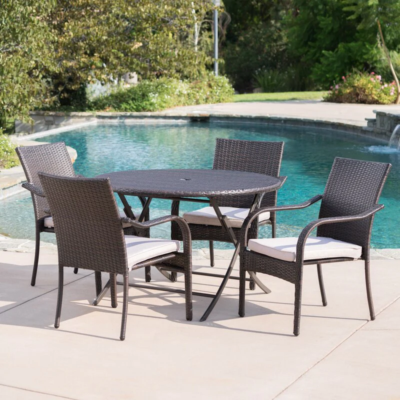 Ferdinando Outdoor Patio Dining Set 4 Chairs and 1 Table (Brown) - Image 2
