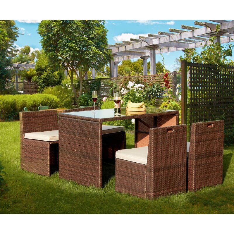 Greco Outdoor Patio Dining Set 4 Chairs and 1 Table (Brown) - Image 3