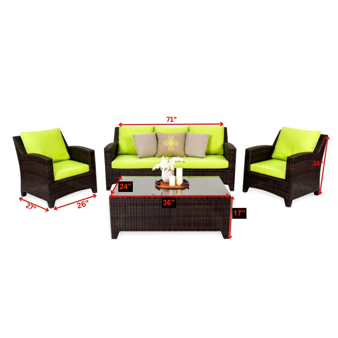Alfonsoo Outdoor Patio Sofa Set 5 Seater and 1 Center Table (Dark brown) - Image 6