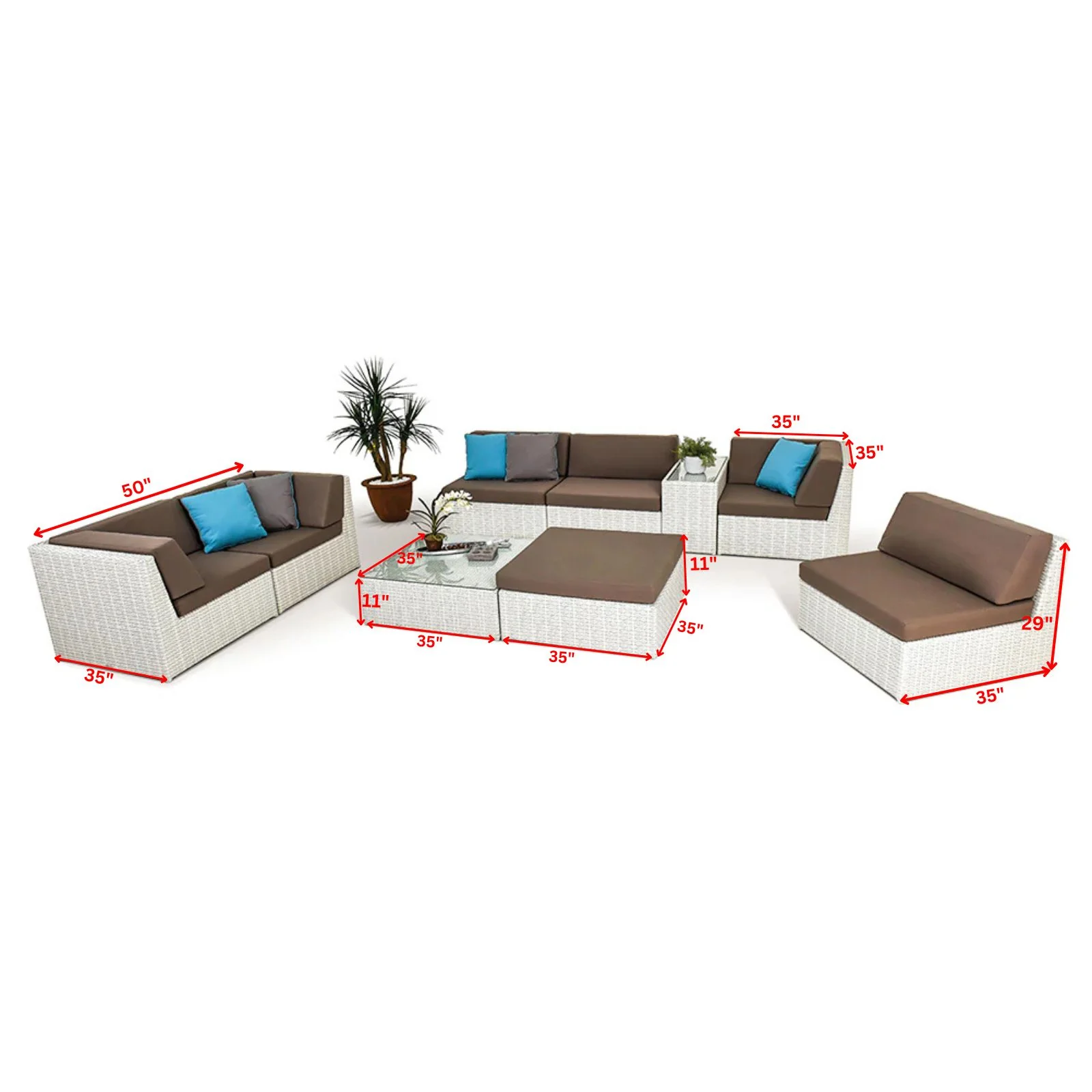 Ferri Outdoor Patio Sofa Set 6 Seater , 1 Footstool , 1 Side table and 1 Center Table (White) - Image 8
