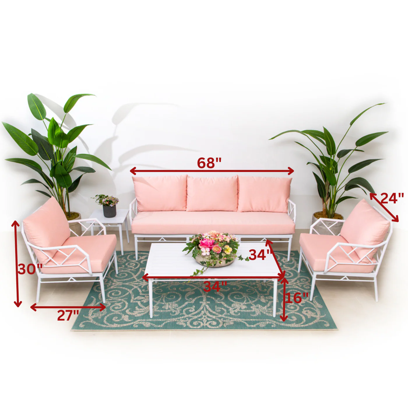 Ettore Outdoor Sofa Set 3 Seater, 2 Single Seater,and 1 Center Table (White) - Image 4