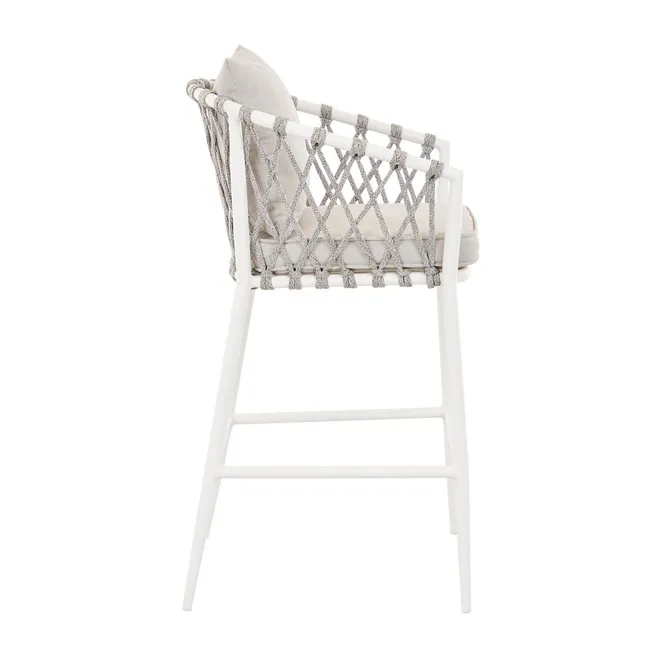 Dupont Outdoor Patio Bar Chair 2 Chairs For Balcony (White) Braided & Rope - Image 2
