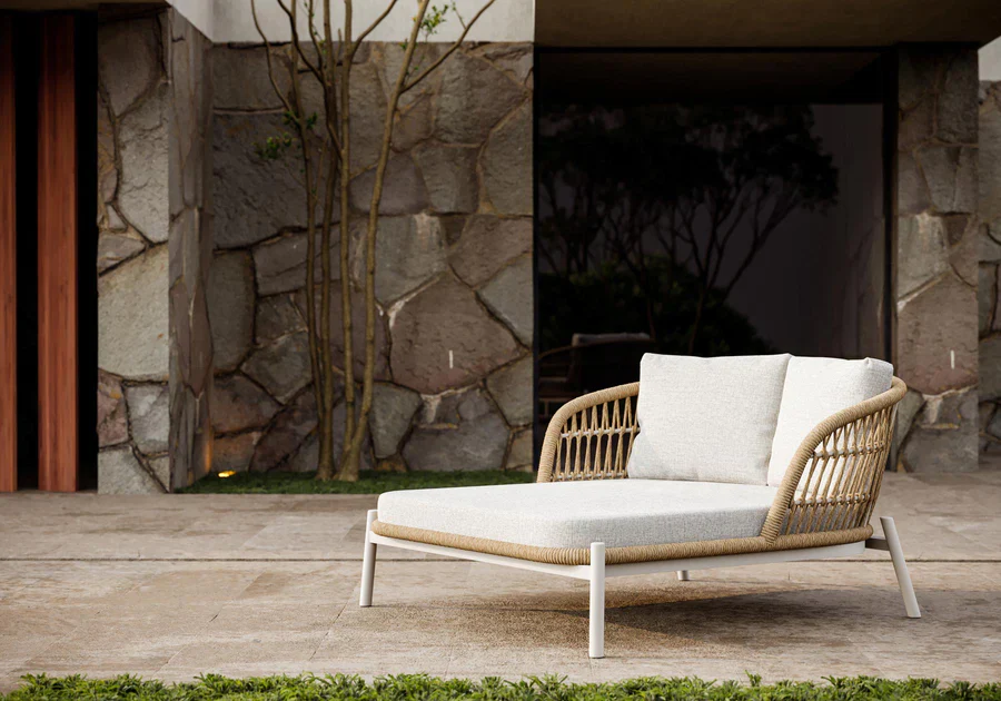 Ecer Outdoor Poolside Sunbed With Cushion Daybed Braided & Rope - Image 2