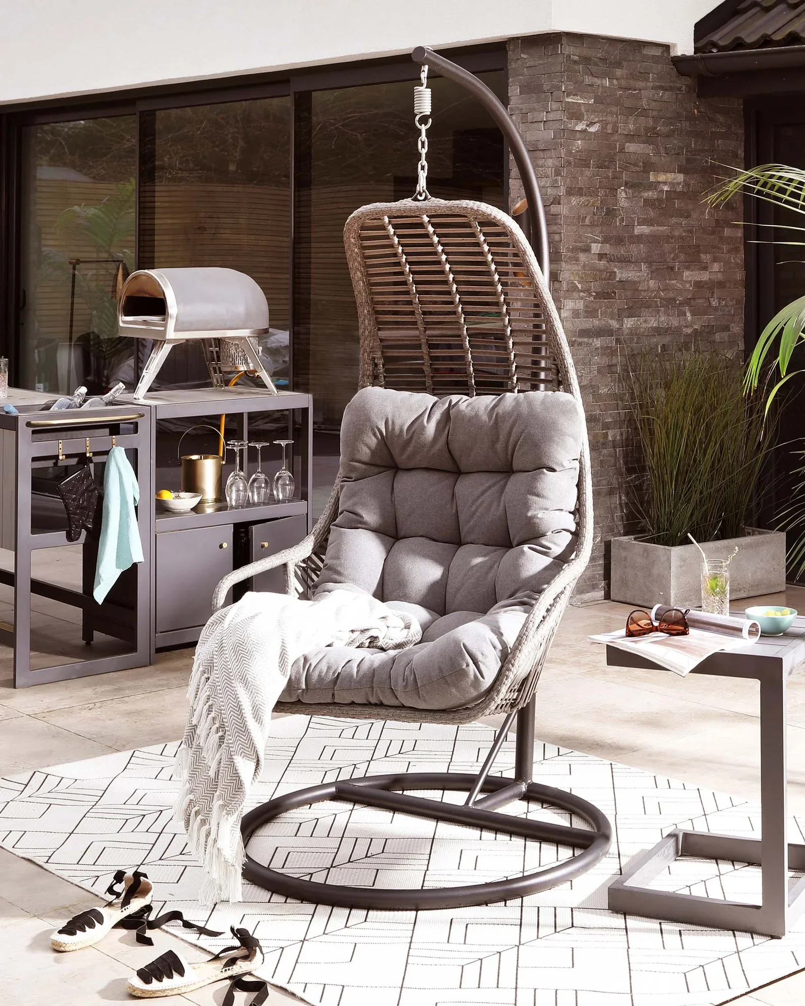 Edmondo Single Seater Hanging Swing With Stand For Balcony , Garden Swing (Grey) - Image 4