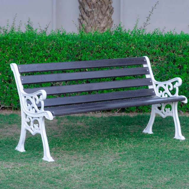 Eira Cast Iron 3 Seater FRP Garden Bench for Outdoor Park - (Black + White) - Image 2