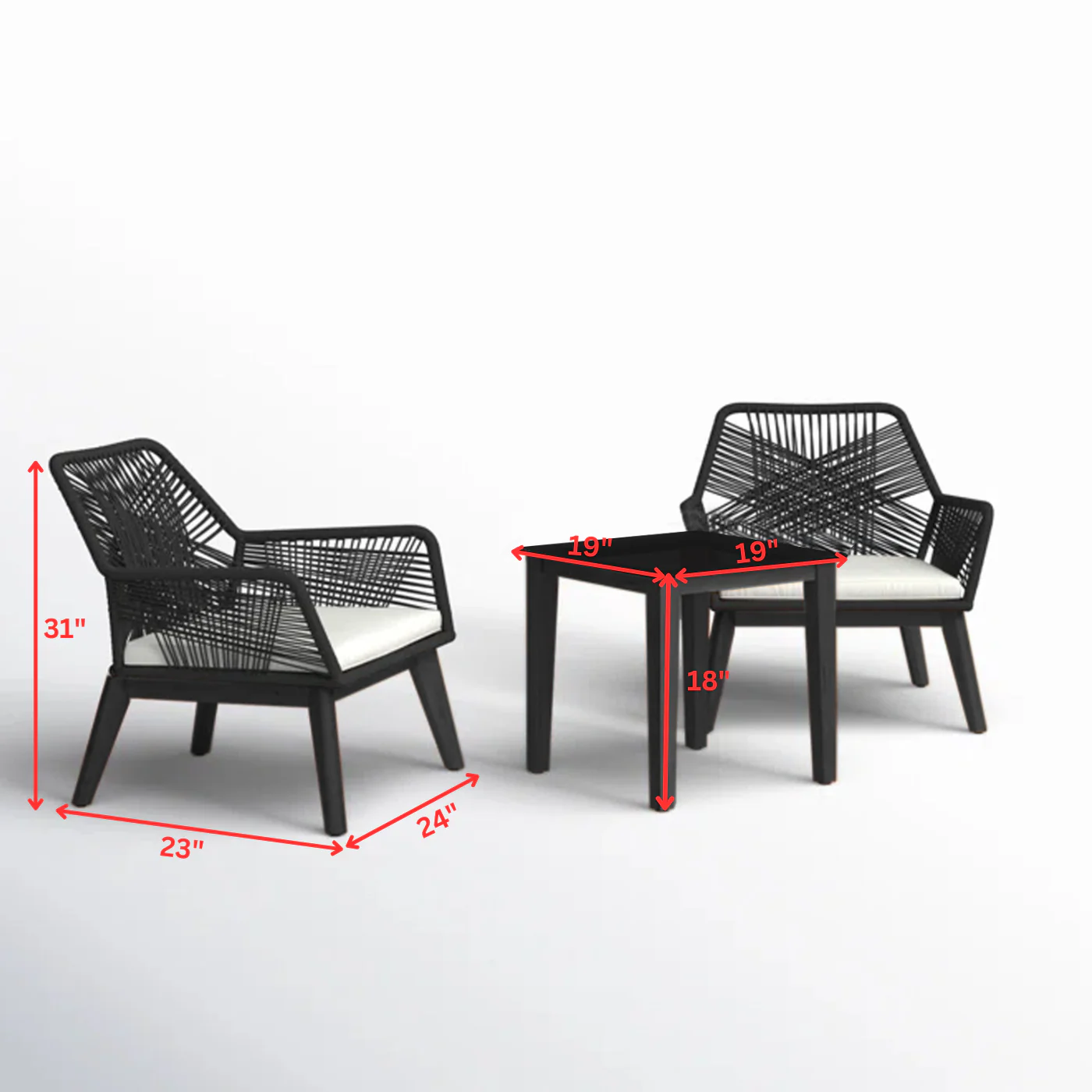 Elicia Outdoor Patio Seating Set 2 Chairs and 1 Table Set (Black) Braided & Rope - Image 11