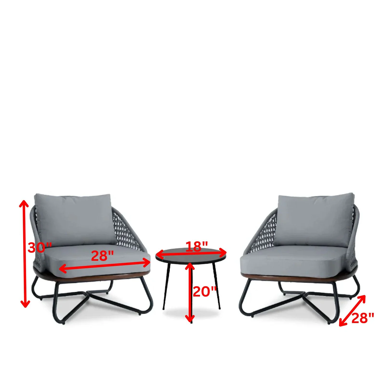 Elodia Outdoor Patio Seating Set 2 Chairs and 1 Table Set (Grey) Braided And Rope - Image 5
