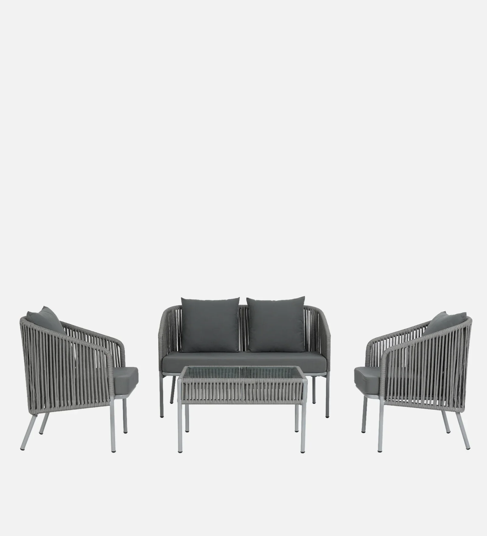 Elsie Outdoor Sofa Set 2 Seater, 2 Single seater and 1 Center Table (Grey) Braided & Rope - Image 2