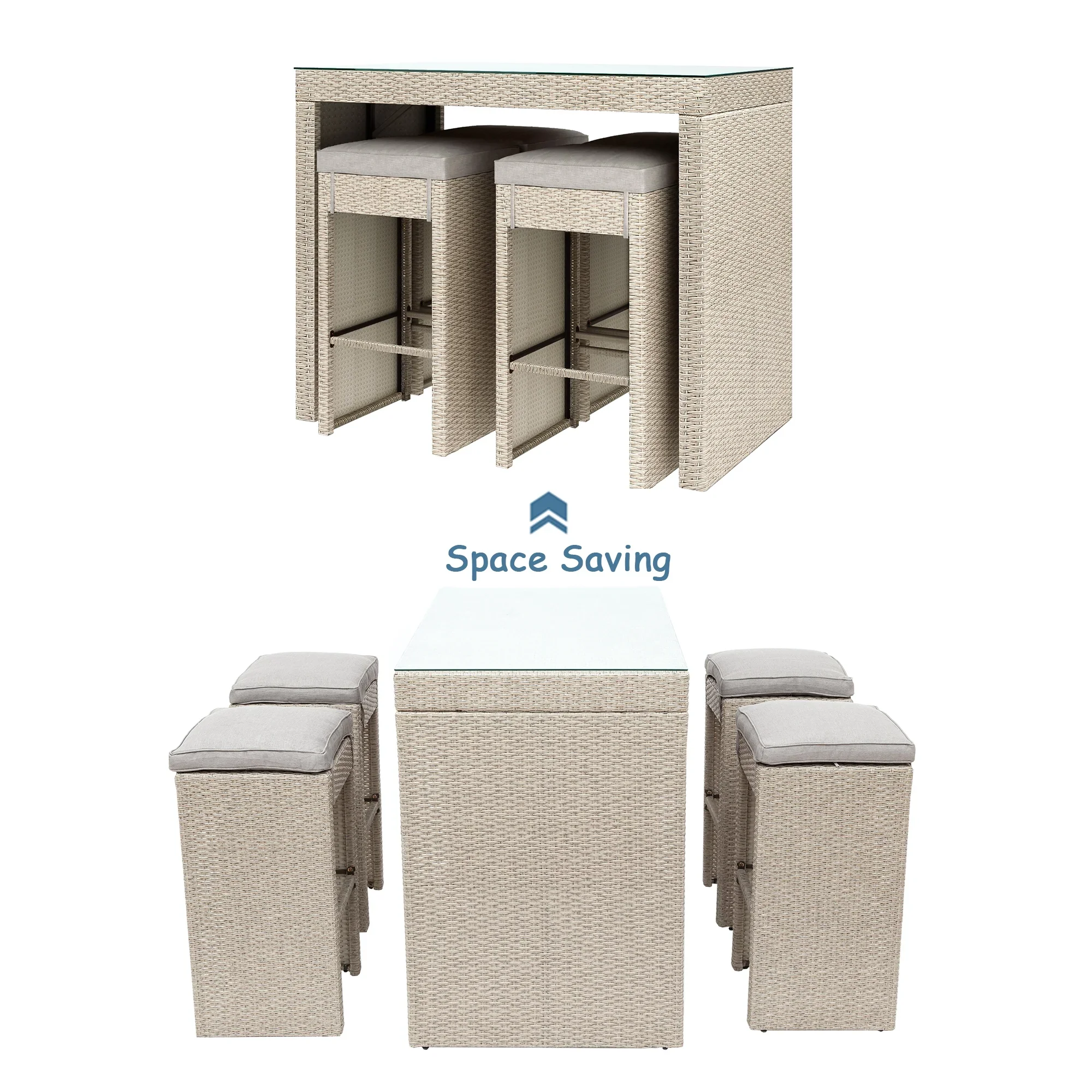 Elvan Outdoor Bar Sets 4 Stool and 1 Table Patio Bar Set (Cream) - Image 2