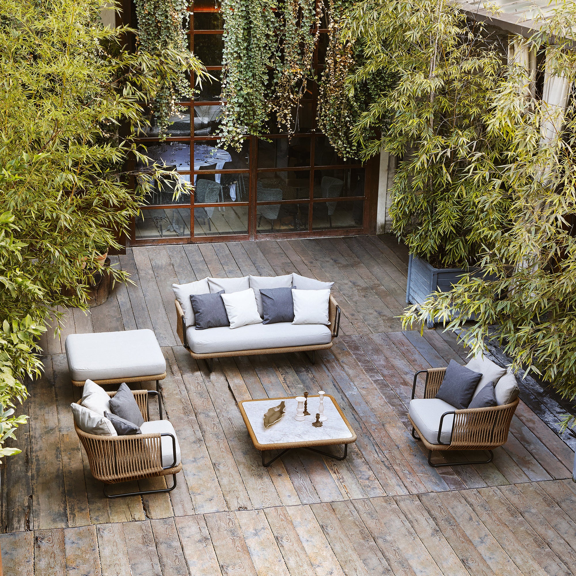 Kenly Outdoor Sofa Set 2 Seater, 2 Single seater and 1 Center Table with ottoman (Beige) Braided & Rope