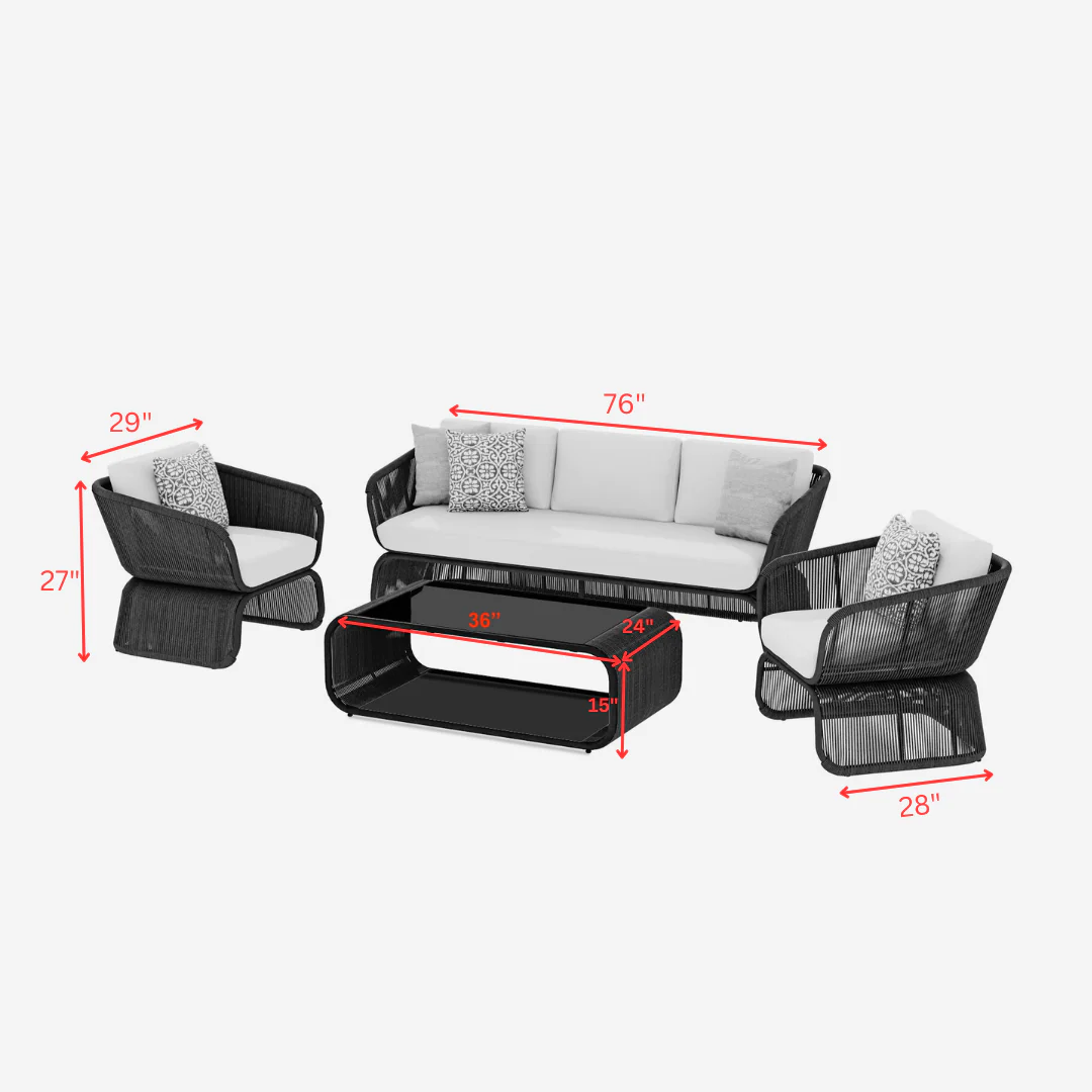 Emidio Outdoor Sofa Set 3 Seater, 2 Single seater and 1 Center Table Braided & Rope - Image 3