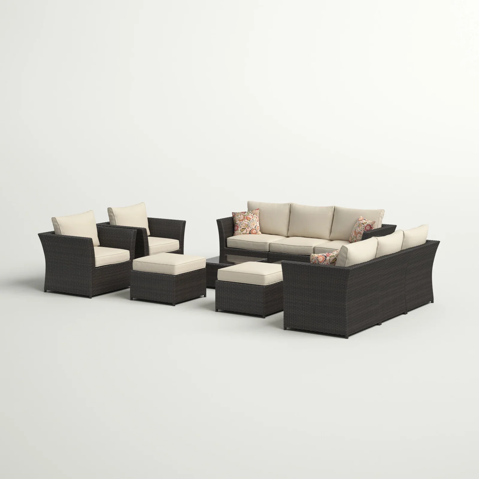 Enorson Outdoor Garden Balcony Sofa Set 2 Three Seater, 2 Single Seater With 2 Ottoman and 2 Center Table Set (Brown) - Image 3