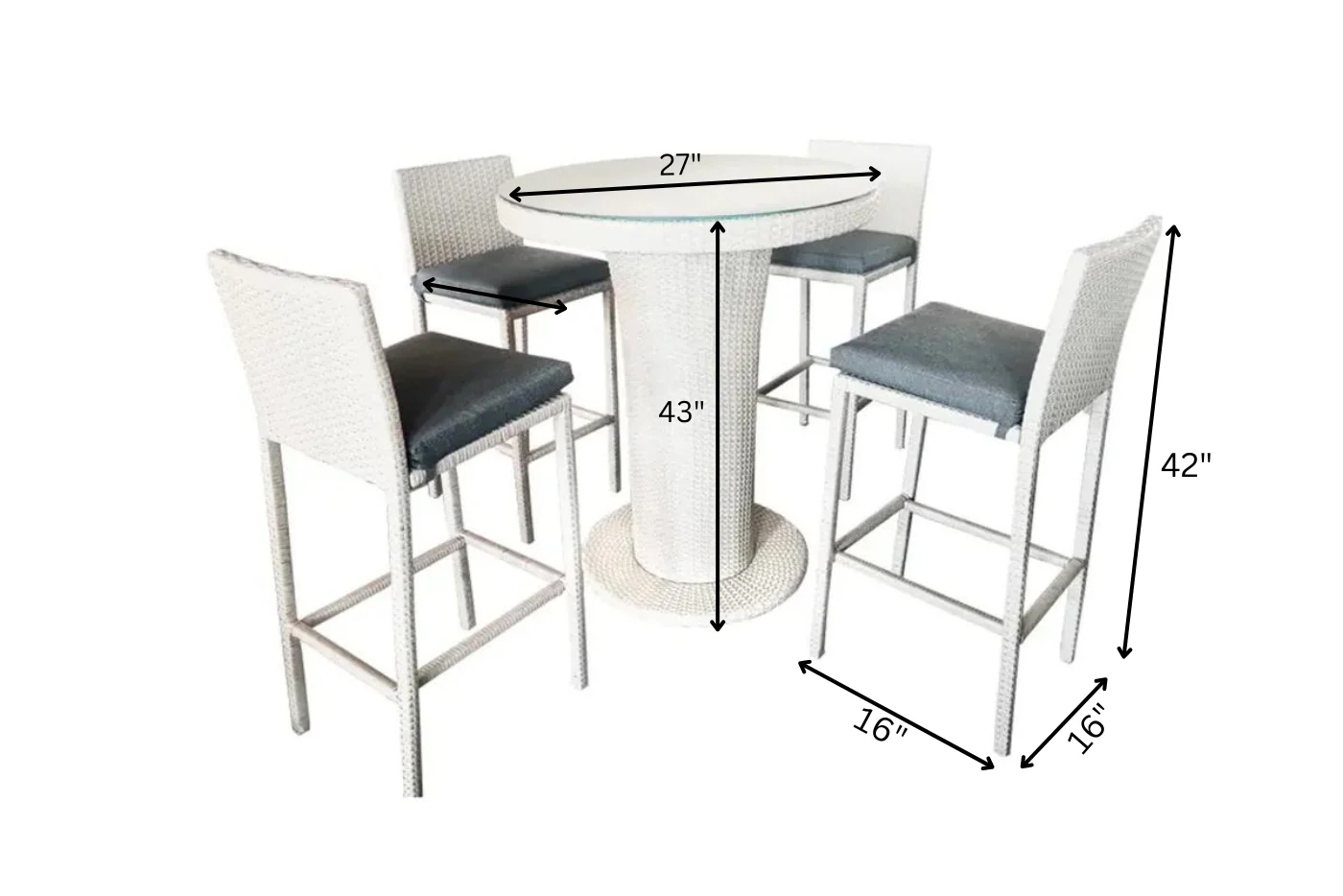 Epifanio Outdoor Patio Bar Set,  4 Chairs and 1 Table For Balcony (White) - Image 4