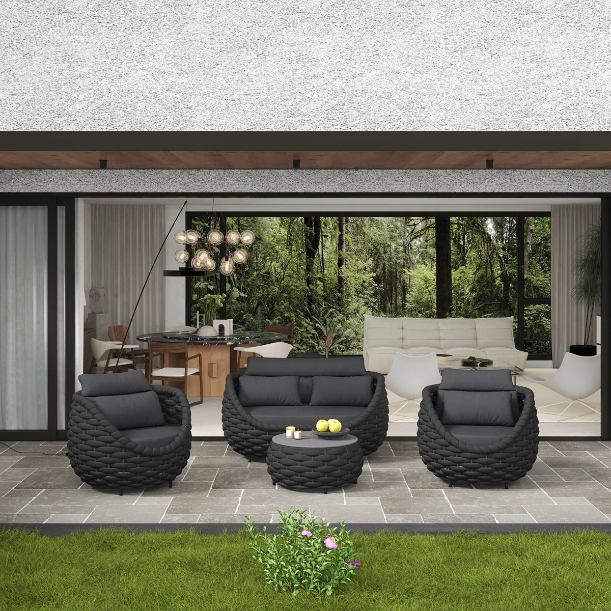 Equo Outdoor Sofa Set 2 Seater, 2 Single seater and 1 Center Table Braided & Rope - Image 2
