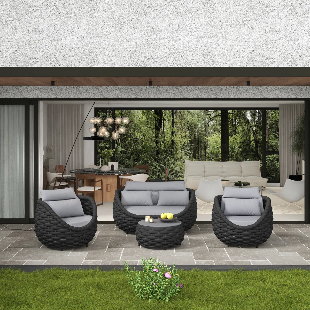 Equo Outdoor Sofa Set 2 Seater, 2 Single seater and 1 Center Table Braided & Rope - Image 3
