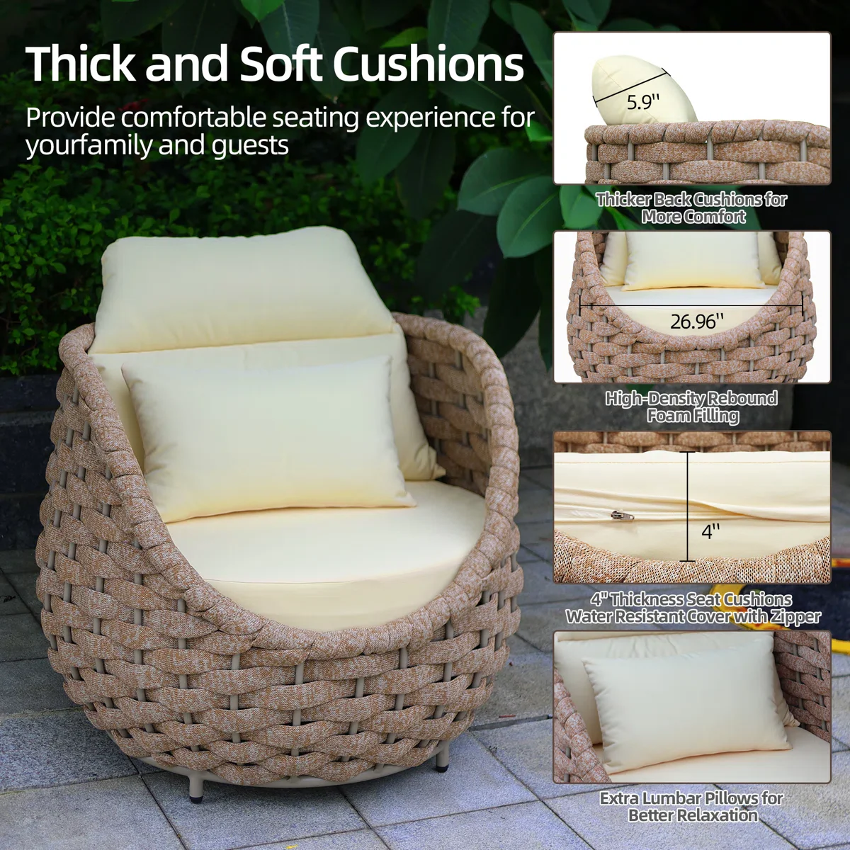 Equo Outdoor Sofa Set 2 Seater, 2 Single seater and 1 Center Table Braided & Rope - Image 5