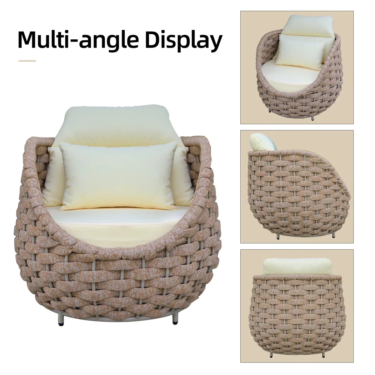 Equo Outdoor Sofa Set 2 Seater, 2 Single seater and 1 Center Table Braided & Rope - Image 6
