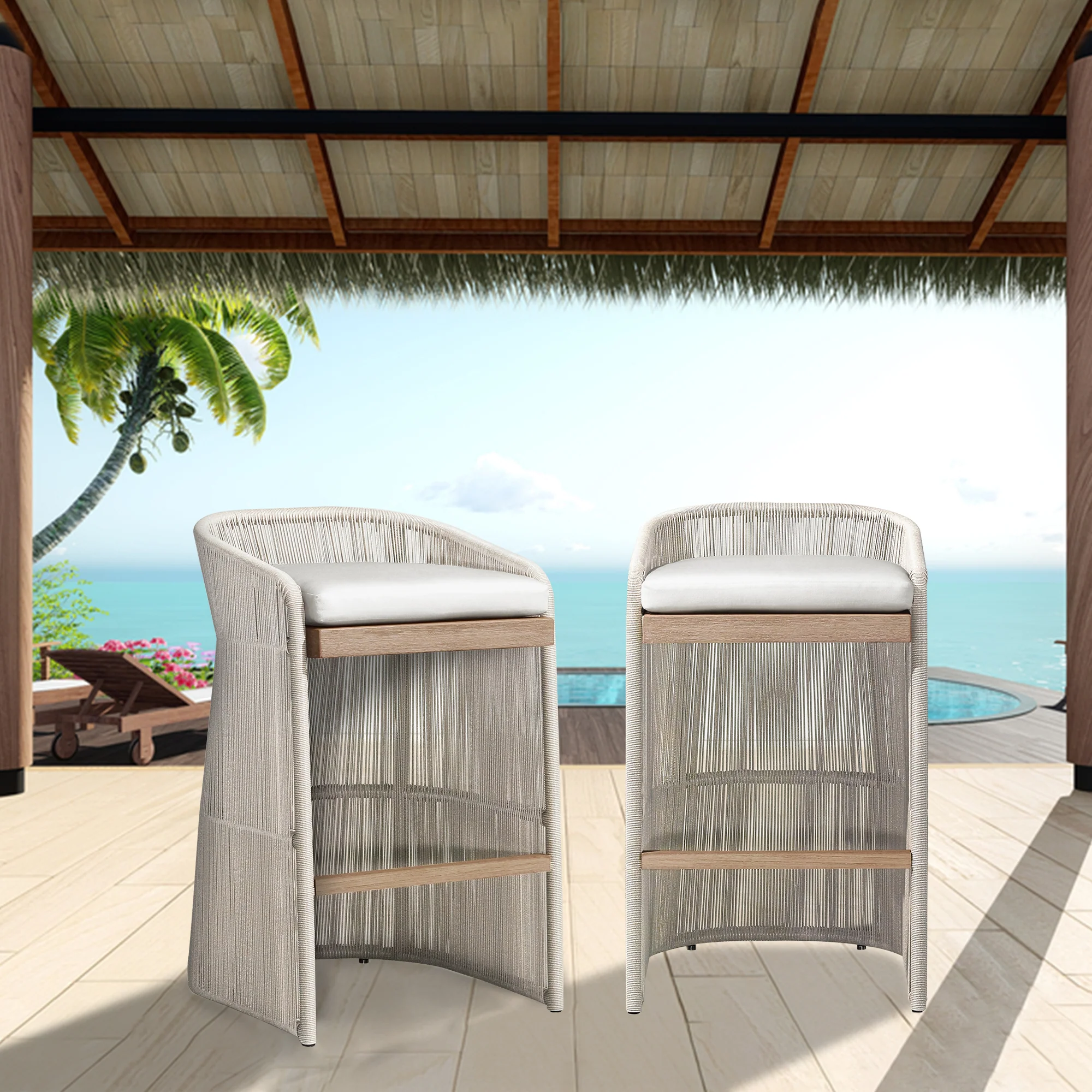 Erim Outdoor Patio Bar Chair 2 Chair For Balcony Braided & Rope - Image 6