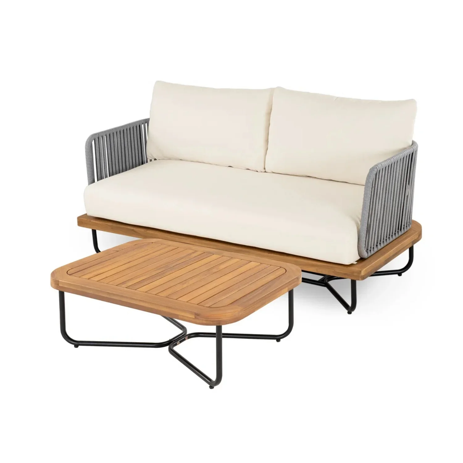 Eros Outdoor Garden Balcony Sofa Set 2 Seater , 2 Single Seater 1 Center Table Set Braided and Rope (Grey) - Image 4