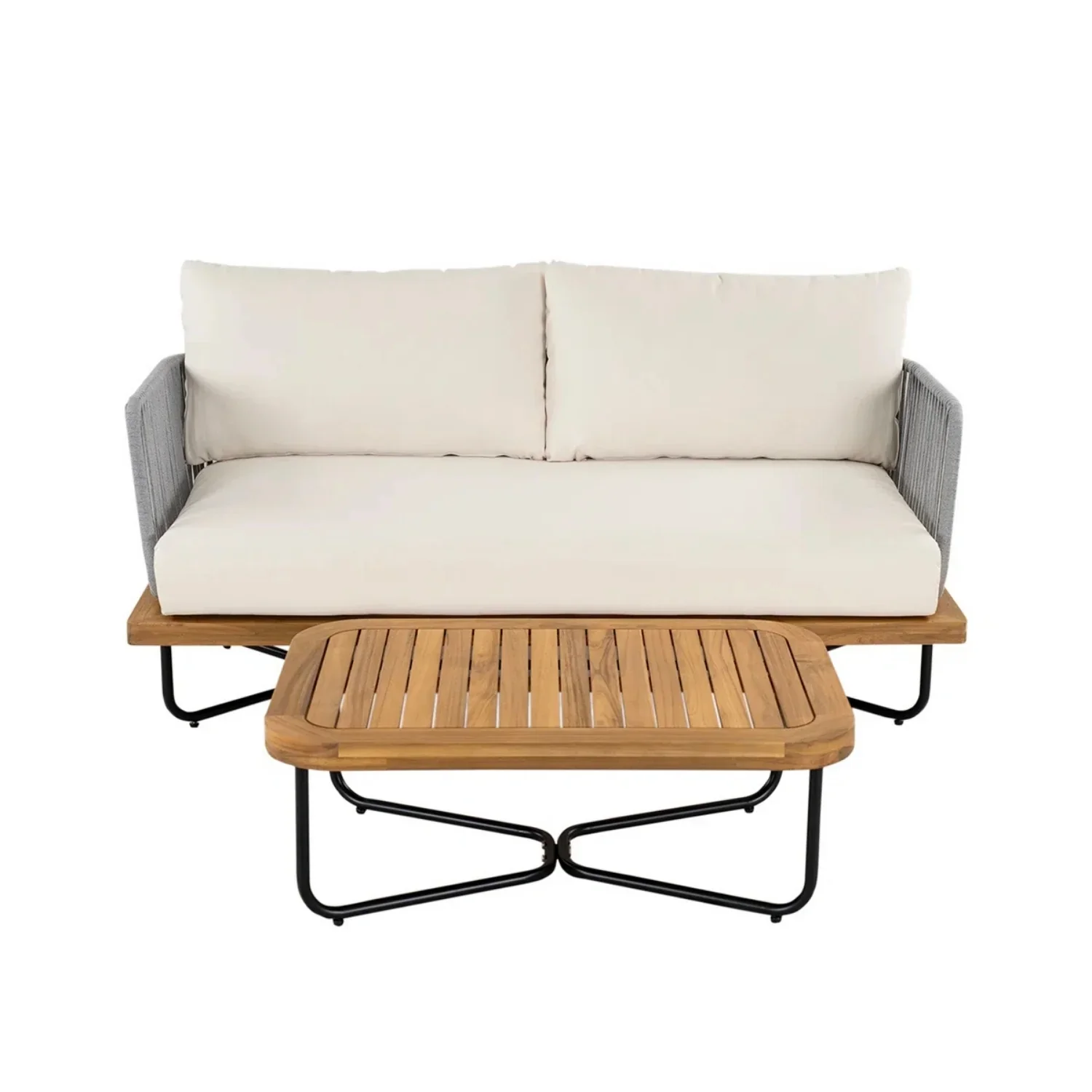 Eros Outdoor Garden Balcony Sofa Set 2 Seater , 2 Single Seater 1 Center Table Set Braided and Rope (Grey) - Image 5
