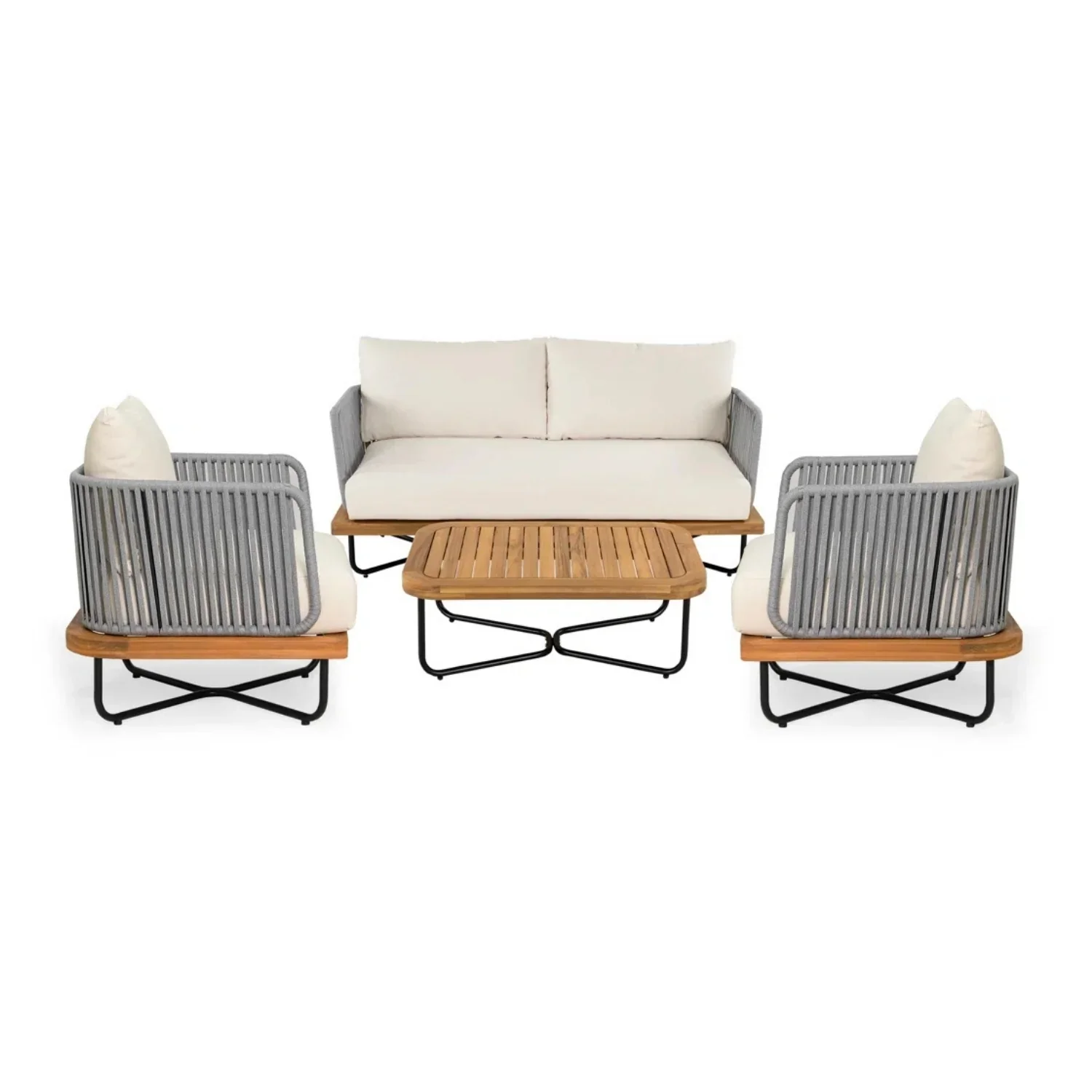 Eros Outdoor Garden Balcony Sofa Set 2 Seater , 2 Single Seater 1 Center Table Set Braided and Rope (Grey) - Image 6