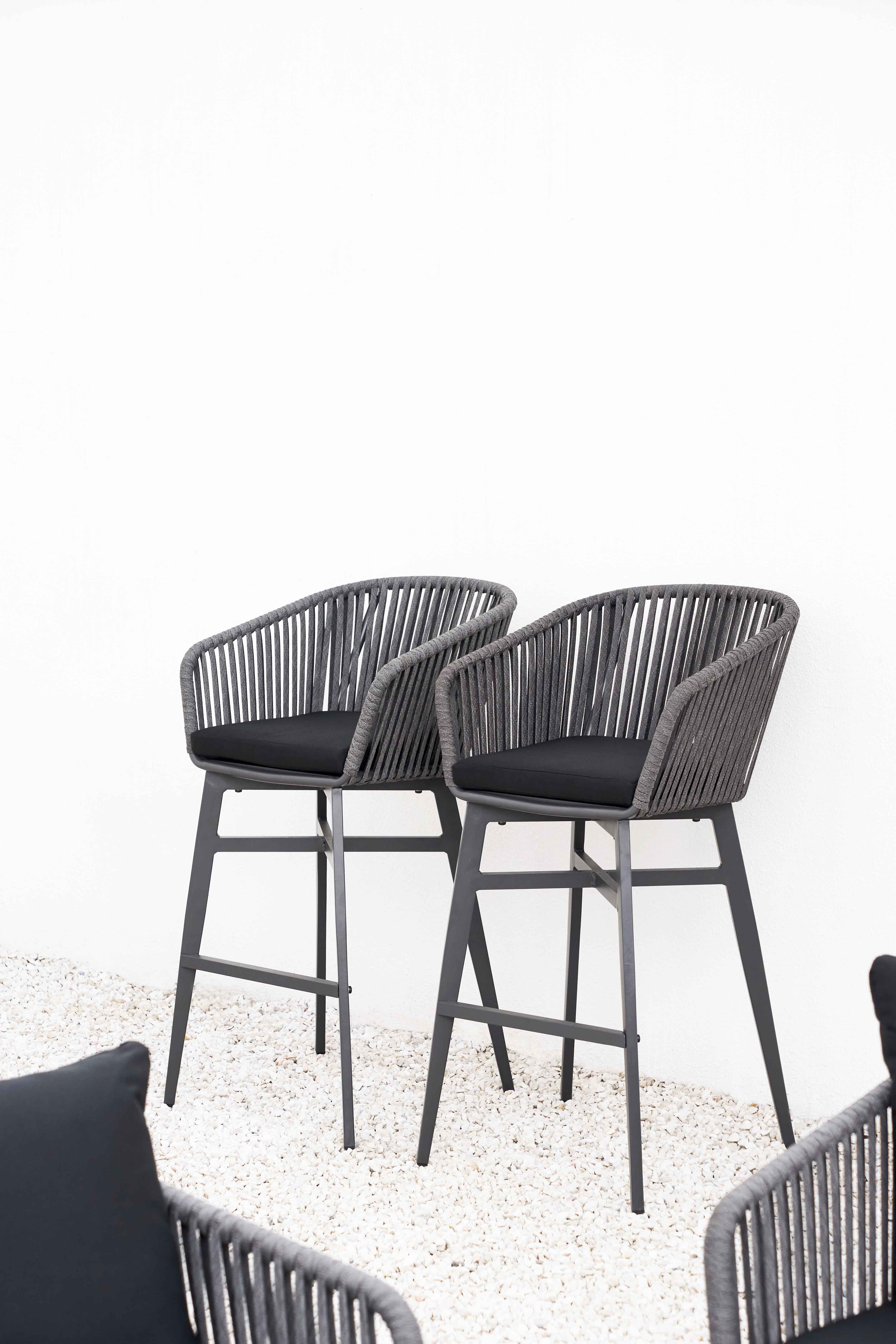 Esen Outdoor Patio Bar Chair 2 Chair For Balcony Braided & Rope (Dark Grey) - Image 2