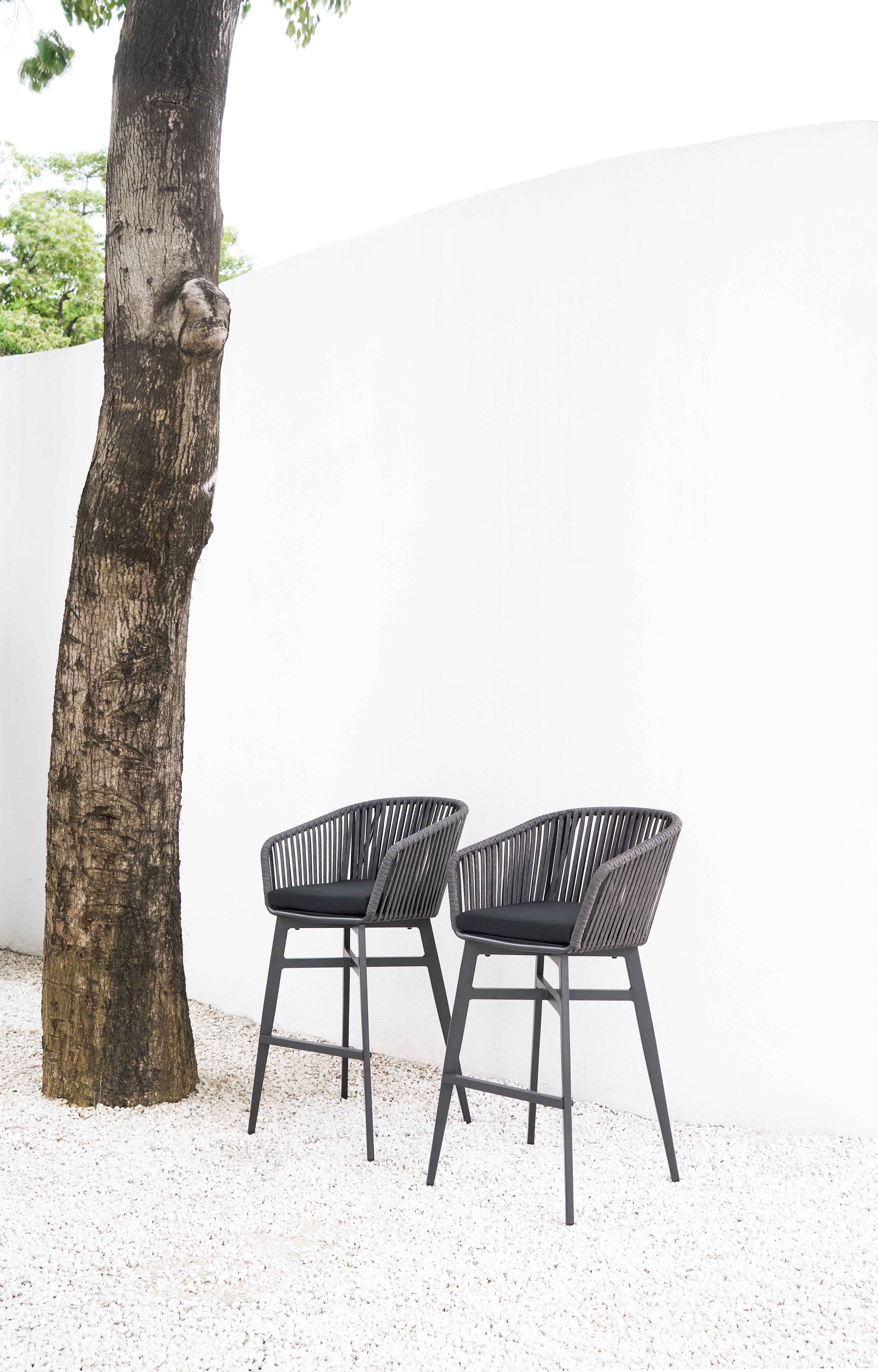 Esen Outdoor Patio Bar Chair 2 Chair For Balcony Braided & Rope (Dark Grey) - Image 3