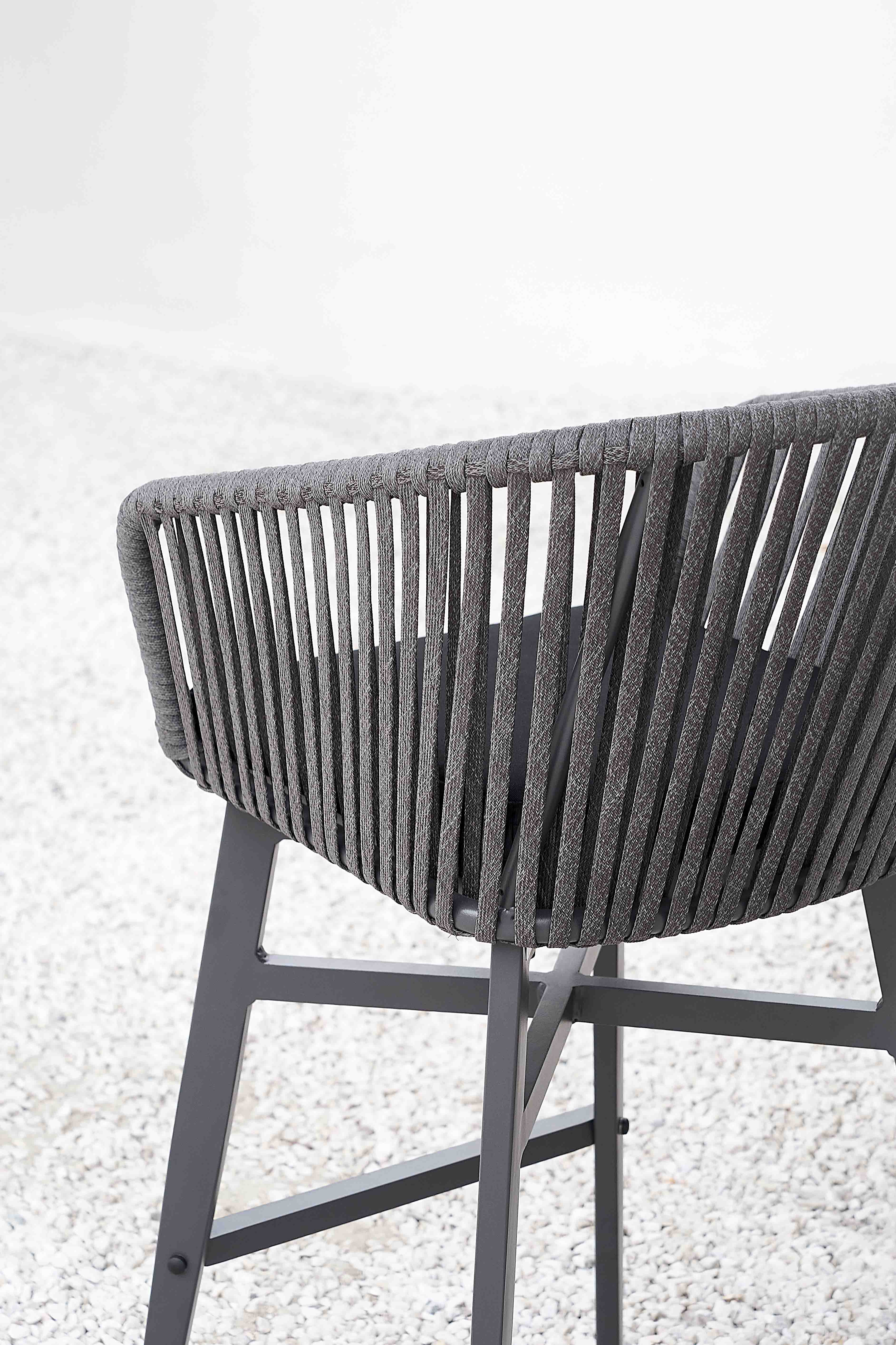 Esen Outdoor Patio Bar Chair 2 Chair For Balcony Braided & Rope (Dark Grey) - Image 4