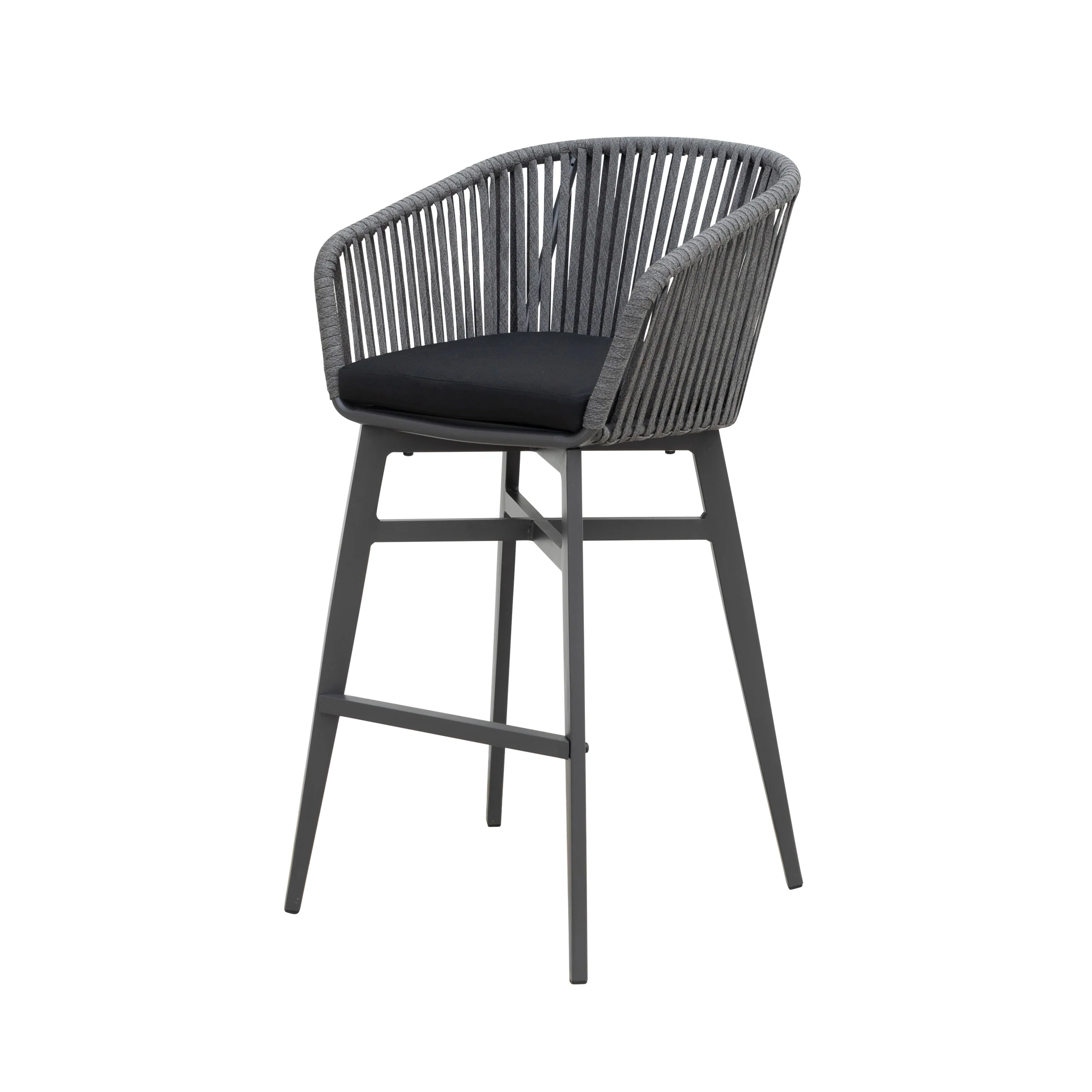 Esen Outdoor Patio Bar Chair 2 Chair For Balcony Braided & Rope (Dark Grey) - Image 5