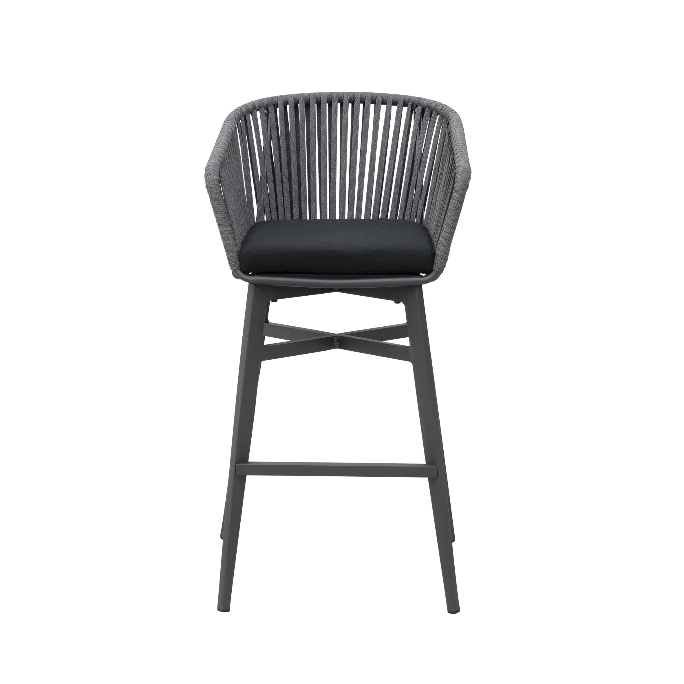 Esen Outdoor Patio Bar Chair 2 Chair For Balcony Braided & Rope (Dark Grey) - Image 6