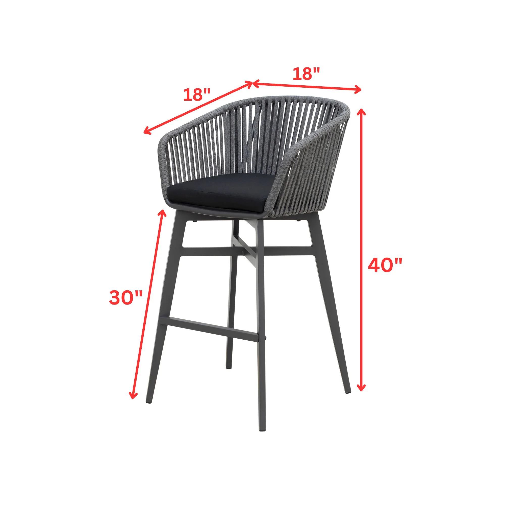 Esen Outdoor Patio Bar Chair 2 Chair For Balcony Braided & Rope (Dark Grey) - Image 8