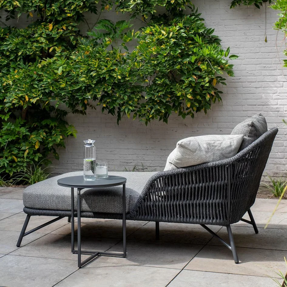 Evana Outdoor Swimming Poolside Lounger With  1 Side Table (Grey) Braided & Rope - Image 2