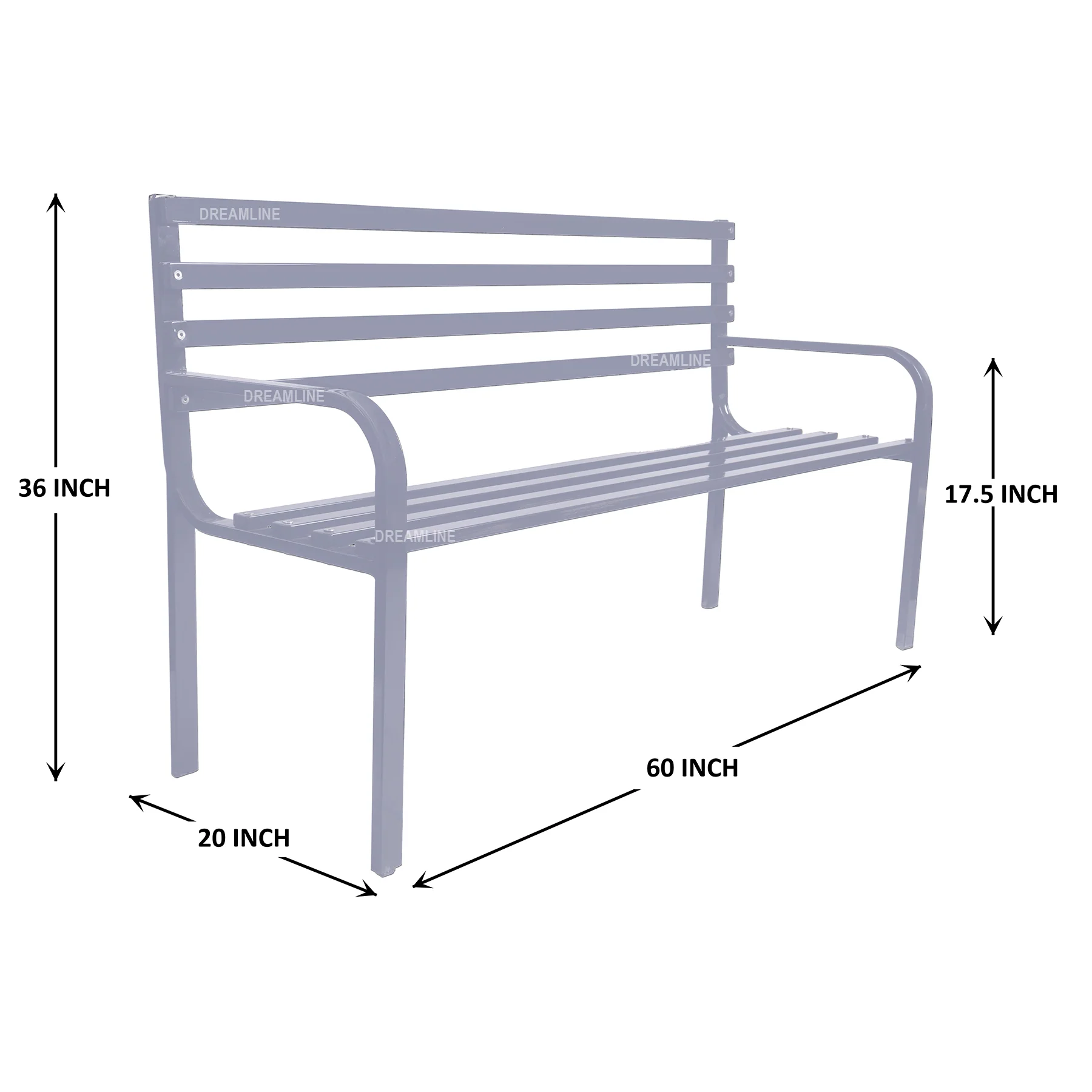 Faith Metal 3 Seater Garden Bench for Outdoor Park - (Grey) - Image 5